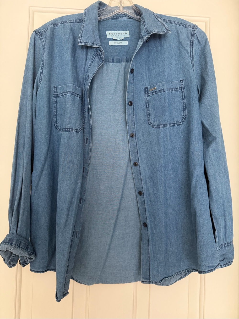 Bullhead Medium Blue Denim Button-Up Shirt with Chest Pockets